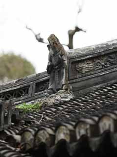 fotografia, materiale, libero il panorama, dipinga, fotografia di scorta,Yuyuan Garden scultura di tetto, Joss si trova giardino, Prete buddista, tegola di tetto, Edificio cinese