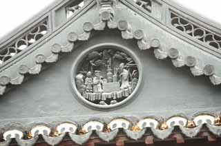 foto,tela,gratis,paisaje,fotografa,idea,Escultura de techo de jardn de Yuyuan, Jardn de casa de santuario chino, Sacerdote Buddhist, Rana, Edificio chino