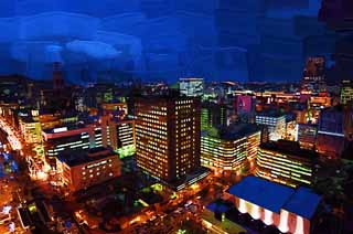 illust, matire, libre, paysage, image, le tableau, crayon de la couleur, colorie, en tirant,Une vue de la nuit de Sapporo, ville, Illuminations, lumire, Je suis beau