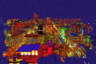 illustration,material,free,landscape,picture,painting,color pencil,crayon,drawing,A night view of Sapporo, city, Illuminations, light, I am beautiful