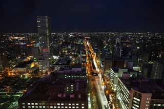Foto, materiell, befreit, Landschaft, Bild, hat Foto auf Lager,Eine Nacht von Sicht von Sapporo, die Stadt, Festliche Beleuchtung, Licht, Ich bin schn