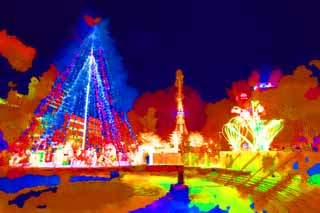 illustration,material,free,landscape,picture,painting,color pencil,crayon,drawing,White illuminations, An electric wave tower, Illuminations, light, I am beautiful