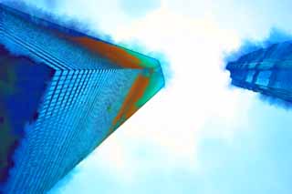 illust, materiale, libero panorama, ritratto dipinto, matita di colore disegna a pastello, disegnando,Grattacielo di Sciangai, Il centro dove mondo di Sciangai finanziario, torre di ramie di gin, Colline di Sciangai, grattacielo