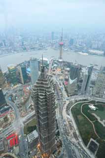 foto,tela,gratis,paisaje,fotografa,idea,Desarrollo de Shangai, El centro where mundo de Shangai financiero, Pudong nuevo rea, Tren de pelota de luz de este de reloj; una torre, Rascacielos