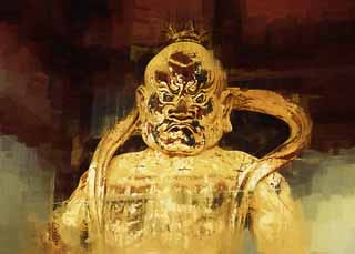 illust, materiale, libero panorama, ritratto dipinto, matita di colore disegna a pastello, disegnando,Tempio di Taima due immagine di re di Deva, Immagine buddista, Due re di Deva, Deva King l'immagine, 