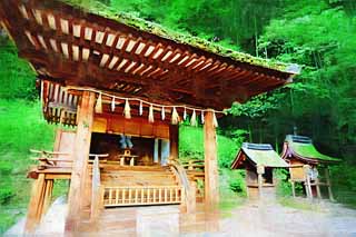 illust, matire, libre, paysage, image, le tableau, crayon de la couleur, colorie, en tirant,C'est temple shintoste Temple Kasuga dans Uji, divinit gardienne, Feston de la paille shintoste, aveugle du bambou, Shintosme