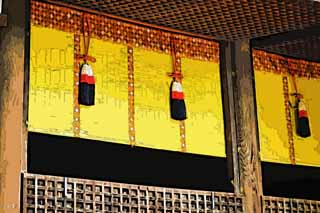 illust, matire, libre, paysage, image, le tableau, crayon de la couleur, colorie, en tirant,C'est un temple shintoste temple de devant dans Uji, tas, treillagez la porte, aveugle du bambou, Shintosme