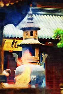 illust, materiale, libero panorama, ritratto dipinto, matita di colore disegna a pastello, disegnando,Ryuge ammassa tempio  .., Buddismo, Preghiera, Faith, Un bastone di incenso