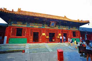 Illust, materieel, vrij, landschap, schilderstuk, schilderstuk, kleuren potlood, crayon, werkje,Yonghe Tempel, Trouw, Tibetaan Boeddhisme, Ik word in rood geschilderd, Chaitya