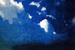 illust, material, livram, paisagem, quadro, pintura, lpis de cor, creiom, puxando,Uma nuvem do vero, nuvem, cu azul, Vento, planalto