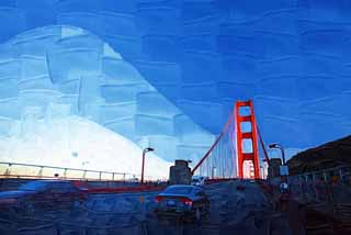 illust,tela,gratis,paisaje,fotografa,idea,pintura,Lpiz de color,dibujo,Uno Golden Gate Bridge, El Golden Gate Bridge, Los estrechos, Autopista, Atraccin turstica