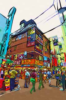 illust, material, livram, paisagem, quadro, pintura, lpis de cor, creiom, puxando,Akihabara, Broto; sistema, geek, cultura popular, Akiba