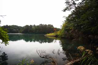 foto,tela,gratis,paisaje,fotografa,idea,Lake Bishamon, Bosque, Laguna, Color azul azul celeste, Monte. Bandai - san