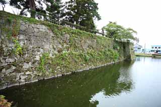 Foto, materiell, befreit, Landschaft, Bild, hat Foto auf Lager,Junger Matsushiro-Wassergraben, Wassergraben, Ishigaki, Kurokawa-Burg, Ujisato Gamo