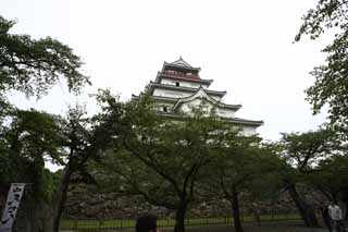 Foto, materieel, vrij, landschap, schilderstuk, bevoorraden foto,De jonge Matsushiro kasteel toren, Moat, Ishigaki, Kurokawa Kasteel, Ujisato Gamo