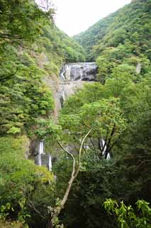 fotografia, material, livra, ajardine, imagine, proveja fotografia,Uma cachoeira de Fukuroda, westing o padre budista, Takikawa, Rio de Kuji, Komon Mito
