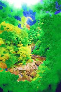 illust, matire, libre, paysage, image, le tableau, crayon de la couleur, colorie, en tirant,Une chute d'eau de Fukuroda, westing prtre bouddhiste, Takikawa, Rivire Kuji, Komon Mito