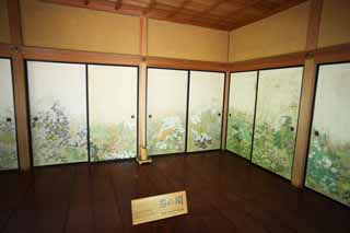 Foto, materiell, befreit, Landschaft, Bild, hat Foto auf Lager,Kairaku-en Garden Yoshifumi-Laube, fusuma stellt sich vor, Chrysantheme, Bild, 