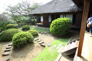 Foto, materiell, befreit, Landschaft, Bild, hat Foto auf Lager,Kairaku-en Garden Yoshifumi-Laube, Japanisches Gebude, Garten, Dachstroh, Japanisch-Stilgebude
