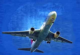 illustration,material,free,landscape,picture,painting,color pencil,crayon,drawing,A jetliner, gear, flap, jet engine, wing