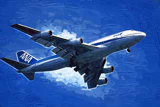 illustration,material,free,landscape,picture,painting,color pencil,crayon,drawing,A jumbo jet passenger plane, gear, flap, jet engine, wing