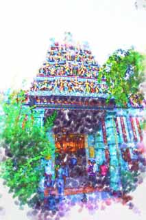 illustration,material,free,landscape,picture,painting,color pencil,crayon,drawing,Pickpocket B lama Cali Amman temple, Hinduism, , Worship, believer