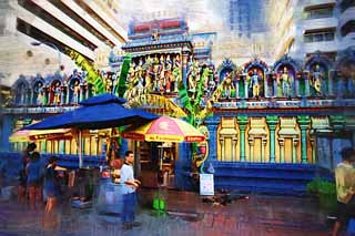 illustration,material,free,landscape,picture,painting,color pencil,crayon,drawing,A pickpocket temple, Hinduism, , Worship, believer