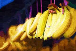 illust, materiale, libero panorama, ritratto dipinto, matita di colore disegna a pastello, disegnando,Un negozio vegetale, negozio vegetale, banana, tropix, Frutta