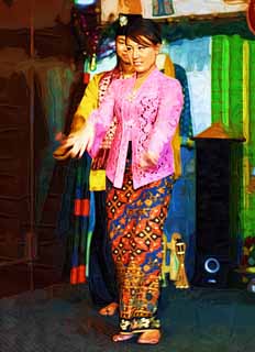 illust, matire, libre, paysage, image, le tableau, crayon de la couleur, colorie, en tirant,Une danse malaise, femme, danse, Danse de Malaisie, Costume folklorique