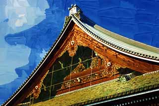 illust, matire, libre, paysage, image, le tableau, crayon de la couleur, colorie, en tirant,Temple Honganji ouest dans lequel l'image du fondateur est installe dans, Honganji, Chaitya, Shinran, btiment en bois