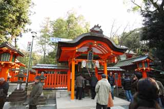 Foto, materieel, vrij, landschap, schilderstuk, bevoorraden foto,Fushimiinari deskundige jester Tamayama Inari bedrijf, Nieuw bezoek van Jaar naar een Shinto heiligdom, Ik word in rood geschilderd, Inari, Vos