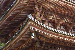 fotografia, materiale, libero il panorama, dipinga, fotografia di scorta,Tempio di Daigo-ji cinque pagoda di Storeyed, Chaitya, Io sono dipinto in rosso, tegola di tetto, vento-campana