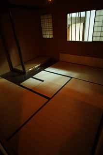 Foto, materieel, vrij, landschap, schilderstuk, bevoorraden foto,Een persoon van Meiji-mura Village Museum naar het oosten pijnboom huis, Gebouw van de Meiji, Tatami schaakmat, Jap-trant kamer, Thee-plechtigheid kamer