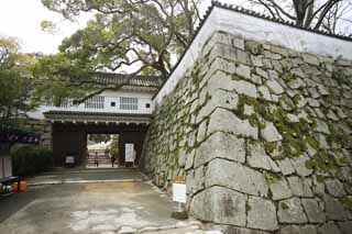 fotografia, material, livra, ajardine, imagine, proveja fotografia,O Okayama-jo porto de corredor de Castelo, castelo, porto de castelo, Castelo de corvo, 