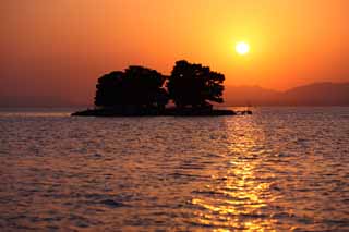 Foto, materiell, befreit, Landschaft, Bild, hat Foto auf Lager,Die Rahmensonne des Sees Shinji-ko, Die Sonne, Die Oberflche des Wassers, Brautinsel, 100 Auswahlen von japanischer Rahmensonne