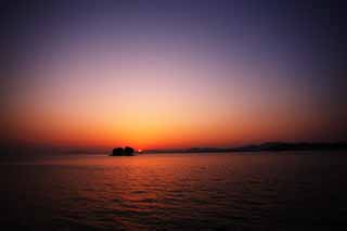 Foto, materiell, befreit, Landschaft, Bild, hat Foto auf Lager,Die Rahmensonne des Sees Shinji-ko, Die Sonne, Die Oberflche des Wassers, Brautinsel, 100 Auswahlen von japanischer Rahmensonne