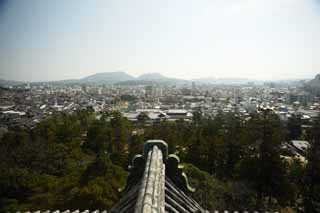 foto,tela,gratis,paisaje,fotografa,idea,La ciudad de Matsue, Azulejo de techo, Edificio, Pino, Cielo azul