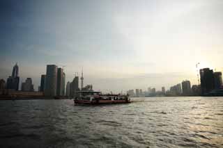 fotografia, materiale, libero il panorama, dipinga, fotografia di scorta,Huangpu Jiang, Sole che mette, traghetto, , grattacielo