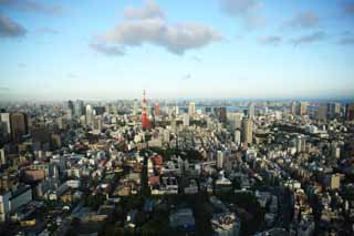 Foto, materiell, befreit, Landschaft, Bild, hat Foto auf Lager,Tokyo ganze Sicht, Tokyo-Turm, Hochhaus, Tokyo-Bucht, Das Stadtzentrumsgebiet